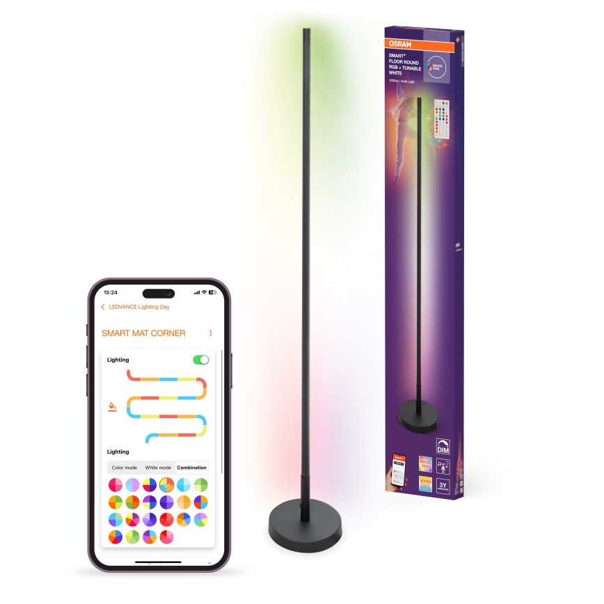 Osram - ściemnialna lampa stojąca LED RGBW SMART+ FLOOR LED/14W/230V 2700-6500K Wi-Fi czarna + pilot zdalnego sterowania