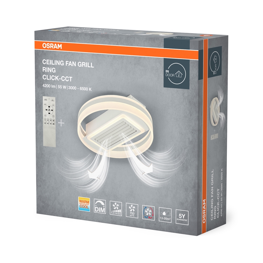 Osram - ściemnialna lampa sufitowa z wentylatorem LED/55W/230V 3000-6500K biała + pilot zdalnego sterowania