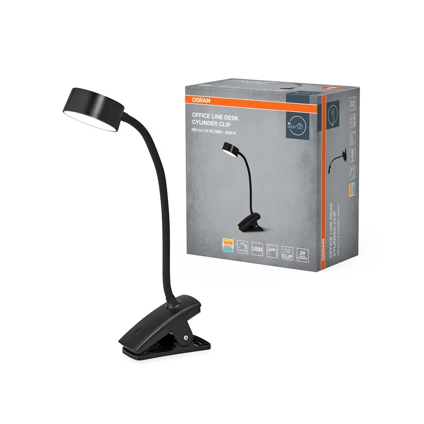 Osram - ściemnialna lampka biurkowa z klipsem OFFICE LINE LED/4,8W/230V 3000/4000/6500K czarna