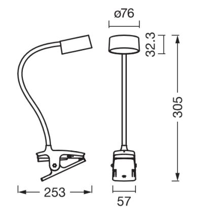 Osram - ściemnialna lampka biurkowa z klipsem OFFICE LINE LED/4,8W/230V 3000/4000/6500K czarna