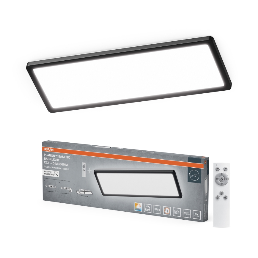 Osram - ściemnialna lampa sufitowa LED do łazienki PLANON EASYFIX LED/24W/230V 2600-6000K 20x58 cm IP54 czarna + pilot zdalnego sterowania