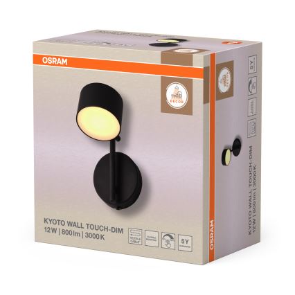 Osram - ściemnialny kinkiet LED sterowany dotykowo DECOR KYOTO LED/12W/230V CRI 90 czarny