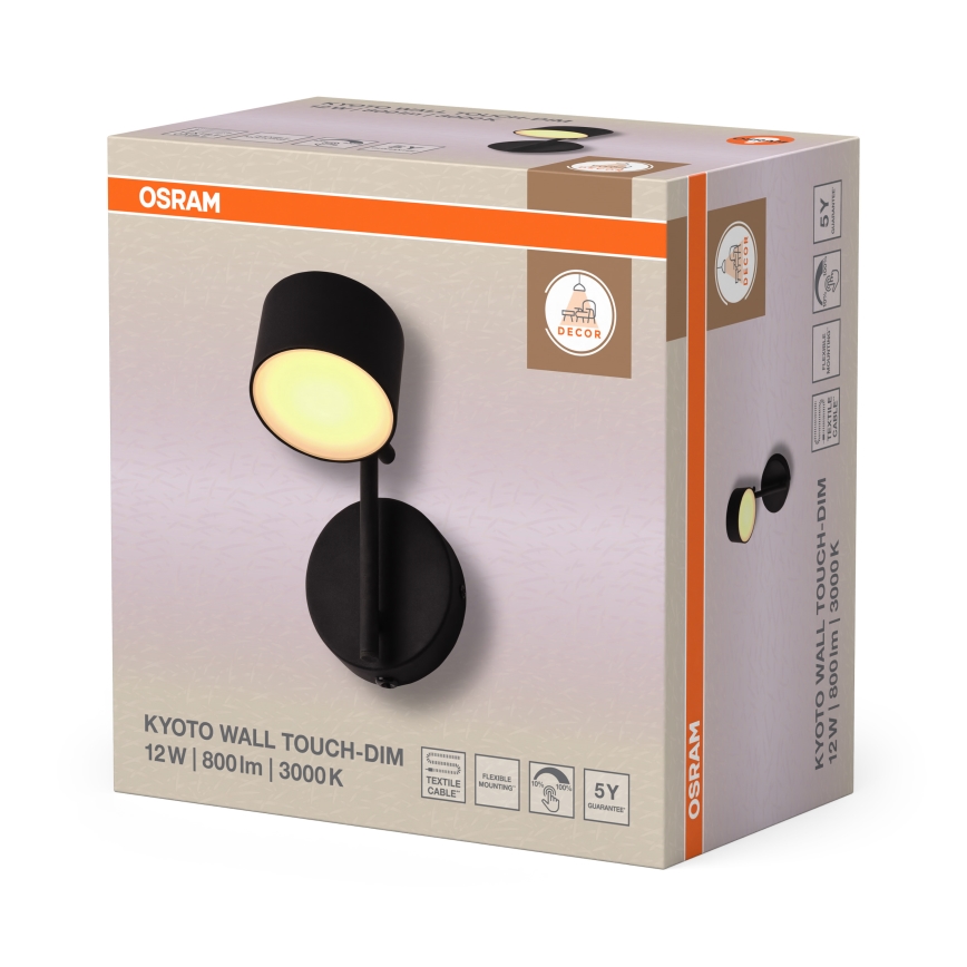 Osram - ściemnialny kinkiet LED sterowany dotykowo DECOR KYOTO LED/12W/230V CRI 90 czarny