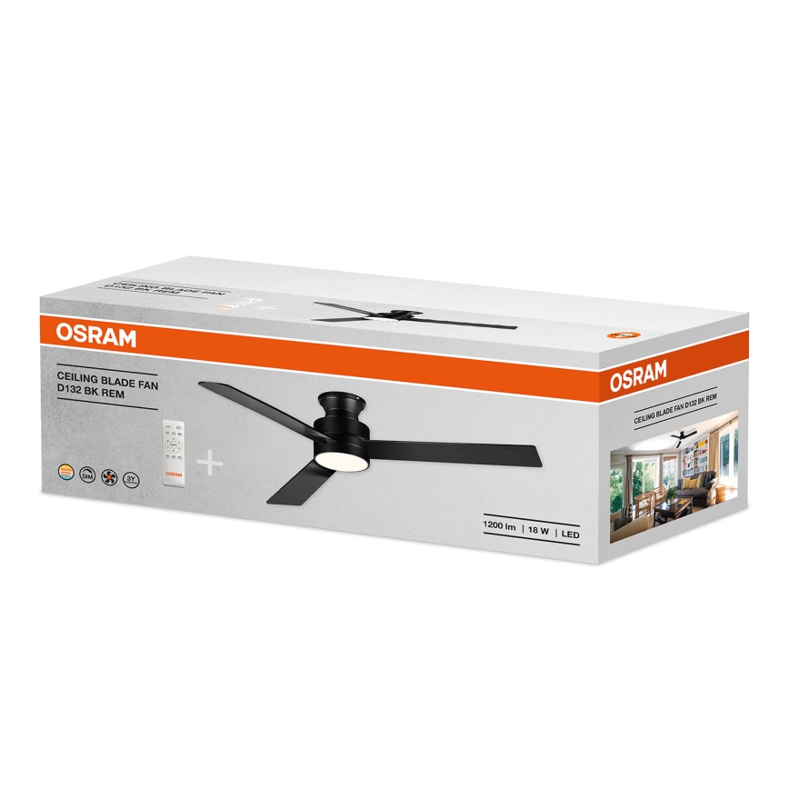 Osram - ściemnialny wentylator sufitowy BLADE LED/18W/230V 3000/4000/6000K + pilot zdalnego sterowania
