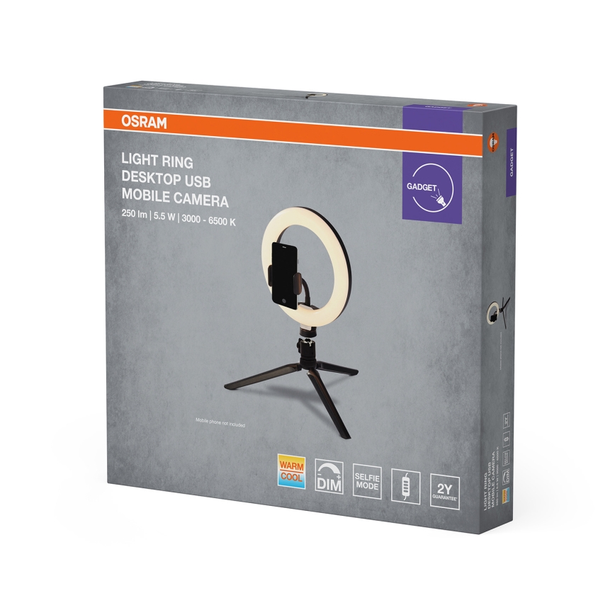 Osram - LED ściemniana lampka biurkowa ze statywem i uchwytem do vlogowania LED/5,5W/USB 3000-6500K 210 mAh
