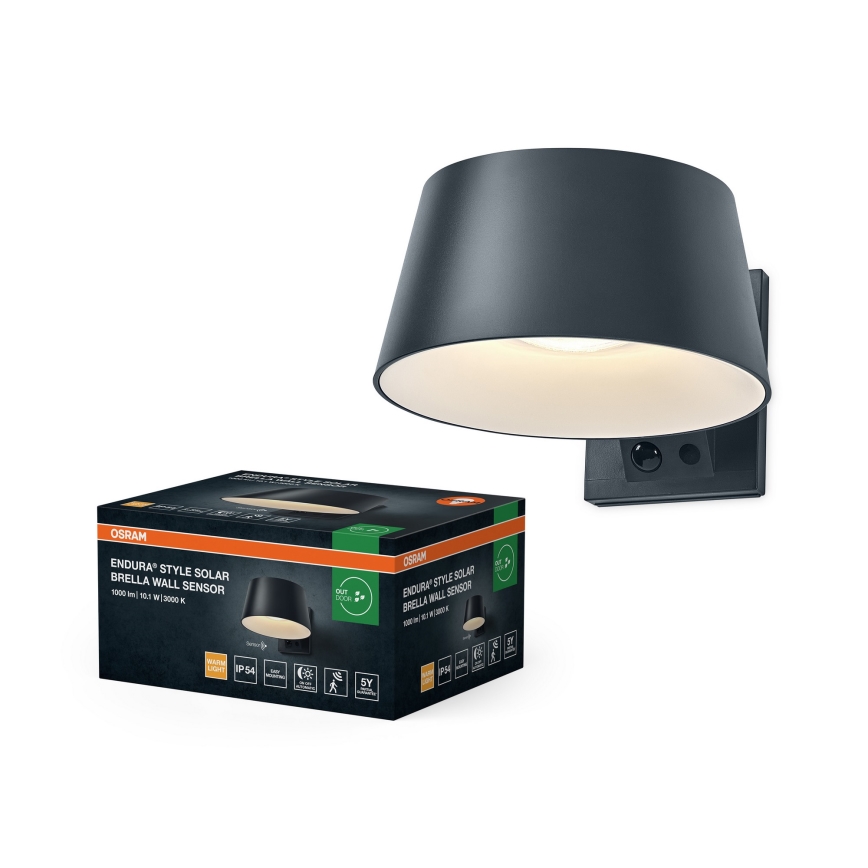 Osram - Solarny kinkiet LED z czujnikiem ENDURA STYLE LED/10,1W/4,2V 2000 mAh IP54 antracyt
