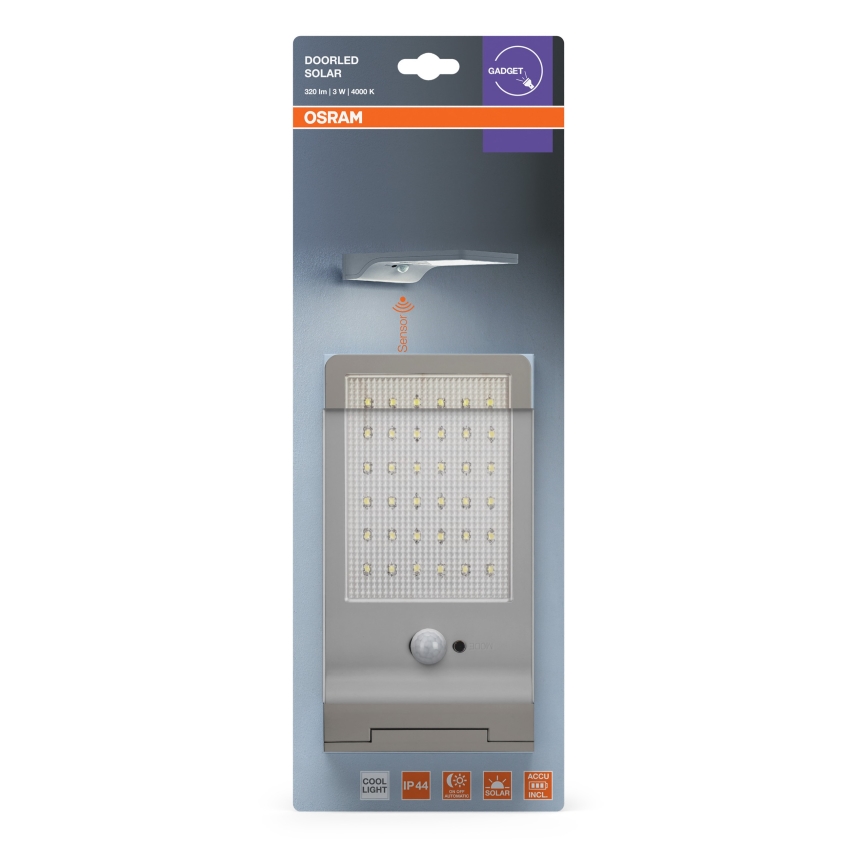 Osram - Solarny kinkiet ścienny LED z czujnikiem DOORLED LED/3W/3,3V 2000 mAh IP44 srebrny