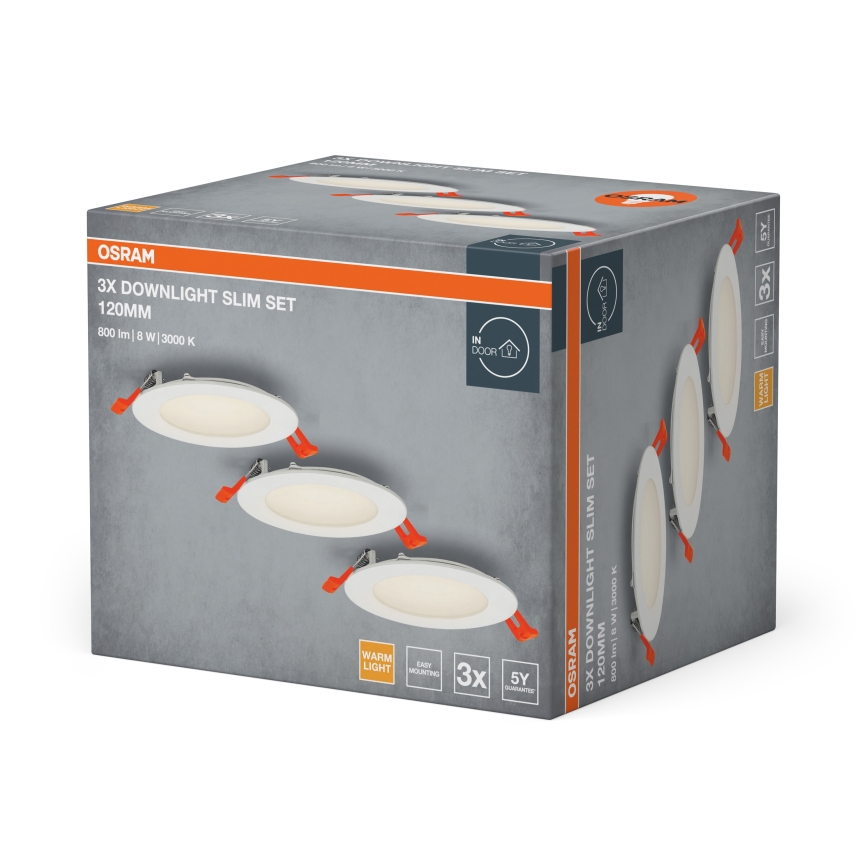 Osram - Zestaw 3x opraw wpuszczanych LED SPOT 8W/230V 3000K, śr. 12 cm, biały