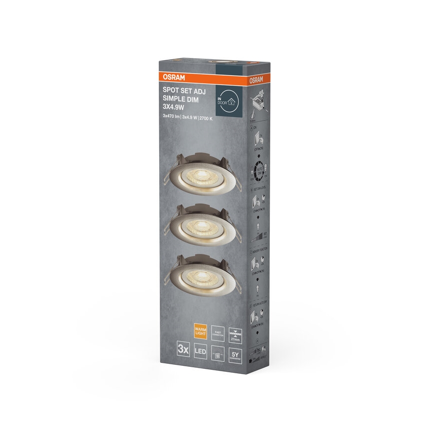 Osram - ZESTAW 3x ściemnialne wpuszczane oprawy LED 4,9W 230V