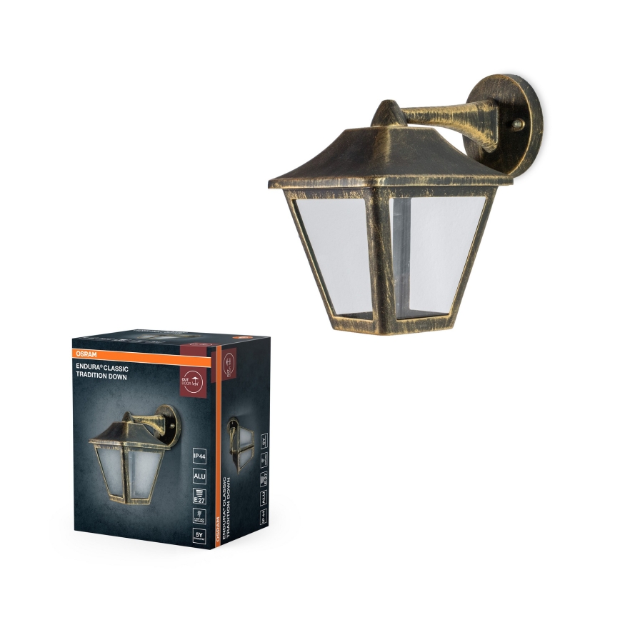 Osram - Zewnętrzna lampa ścienna TRADITION DOWN 1xE27/60W/230V IP44 patyna/złota