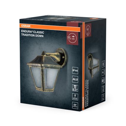 Osram - Zewnętrzna lampa ścienna TRADITION DOWN 1xE27/60W/230V IP44 patyna/złota