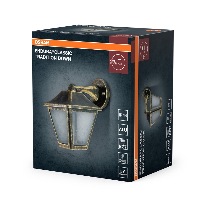 Osram - Zewnętrzna lampa ścienna TRADITION DOWN 1xE27/60W/230V IP44 patyna/złota