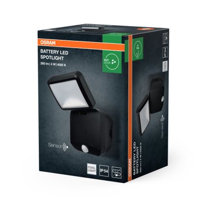 Osram - zewnętrzny naścienny reflektor LED z czujnikiem BATTERY LED/4W/4xD IP54