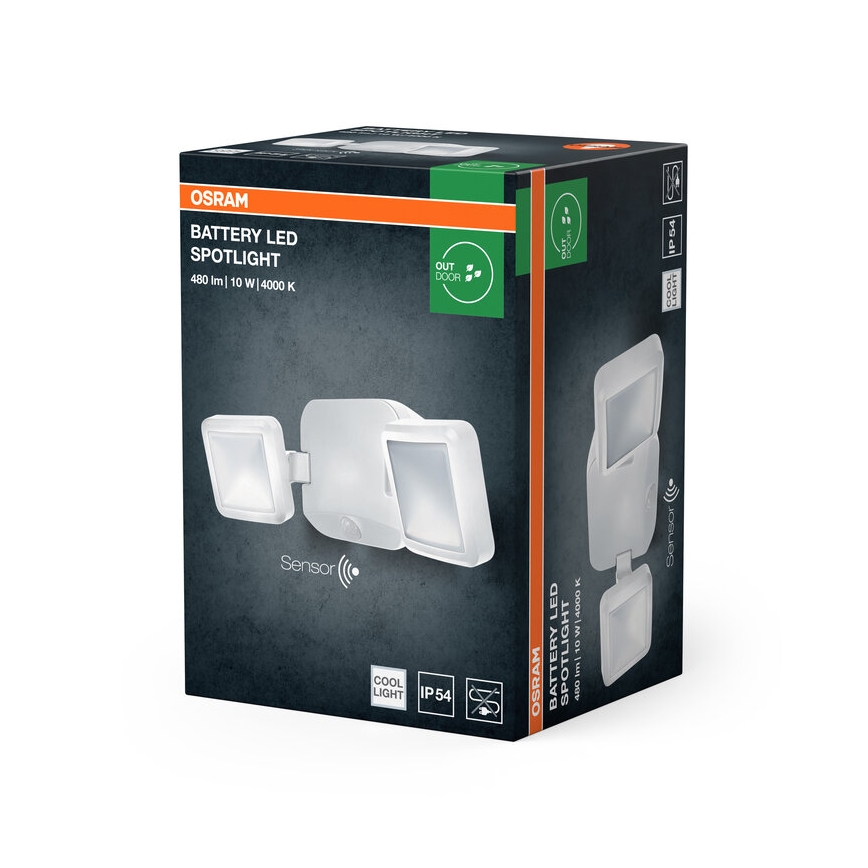Osram - Zewnętrzny reflektor ścienny LED z czujnikiem BATTERY 2xLED/5W/4xD IP54