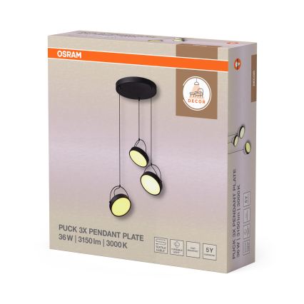 Osram - Żyrandol LED na przewodzie DECOR PUCK 3xLED/12W/230V CRI 90 czarny