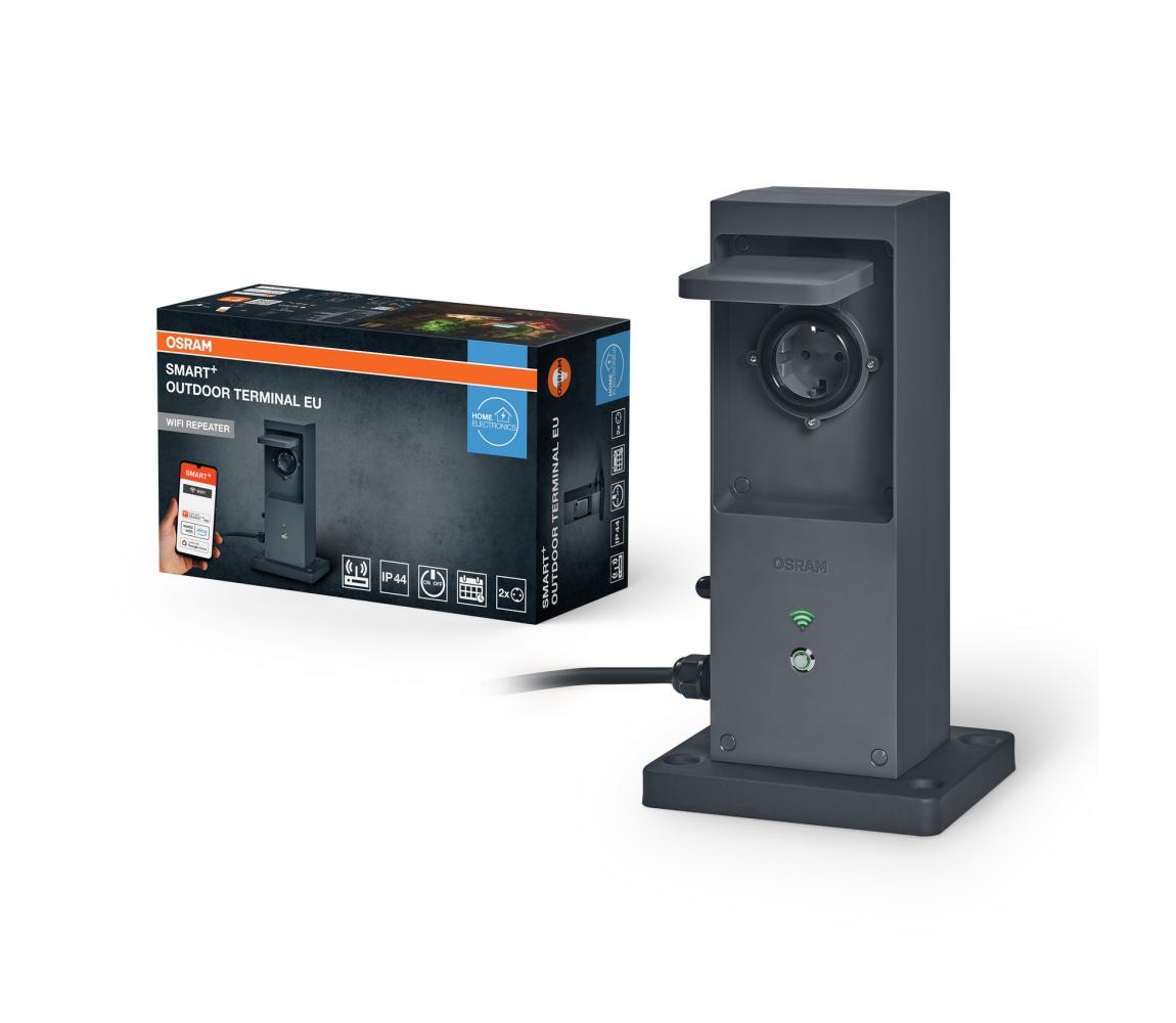 Osram – Inteligentny zewnętrzny słupek z 2 gniazdami SCHUKO i wzmacniaczem sygnału Wi‑Fi, IP44