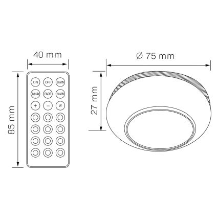 LED RGBW ściemnialne oświetlenie mebli LED/0,5W/4,5V 3xAAA białe + pilot zdalnego sterowania