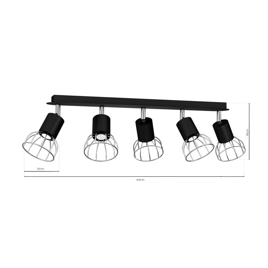 Oświetlenie punktowe DANTE 5xGU10/25W/230V czarny/błyszczący chrom