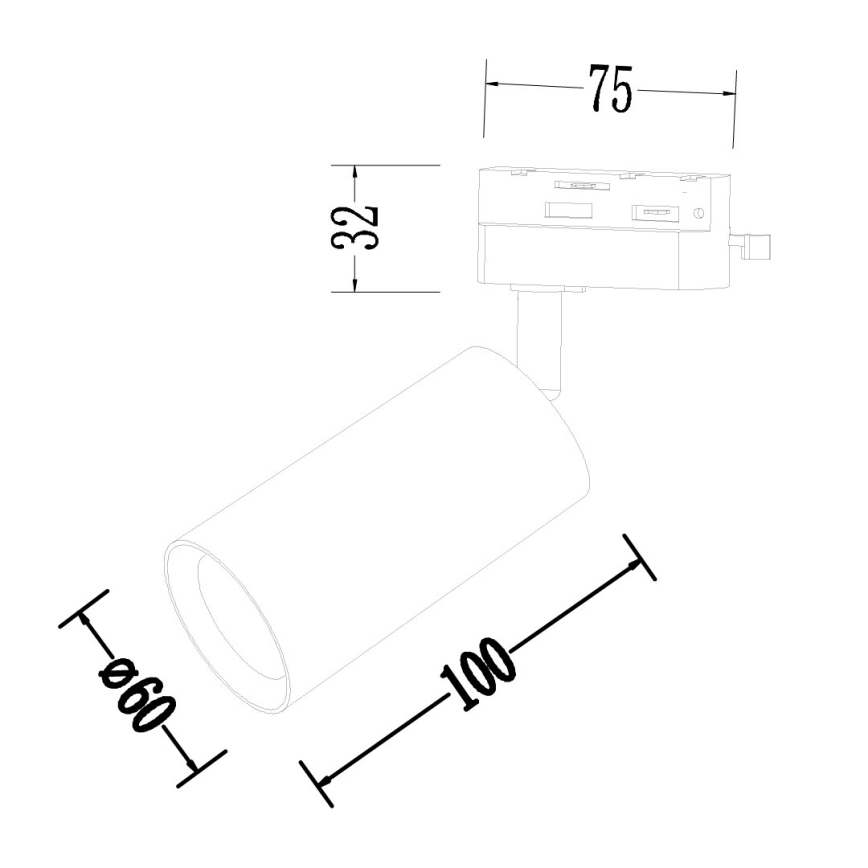 Oświetlenie punktowe do 1-fazowego systemu szynowego PIPE 1xGU10/10W/230V czarny