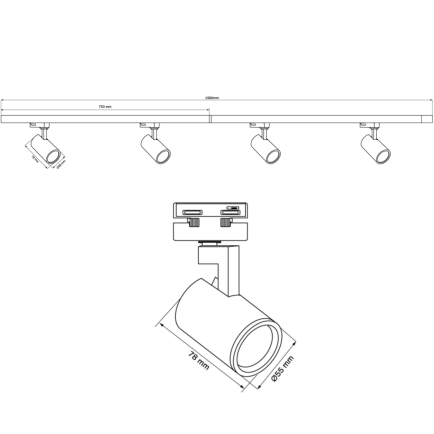 Oświetlenie punktowe do systemu szynowego LYNX 4xGU10/10W/230V + 2 x 75 cm system szynowy biały