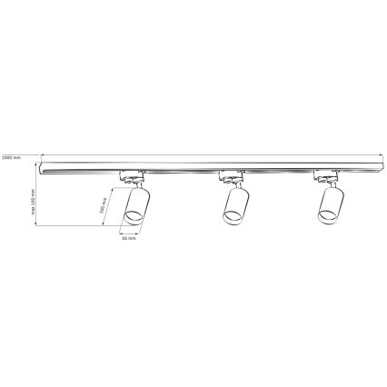 Oświetlenie punktowe do systemu szynowego PARIS 3xGU10/10W/230V + 1 m szyna system biała +