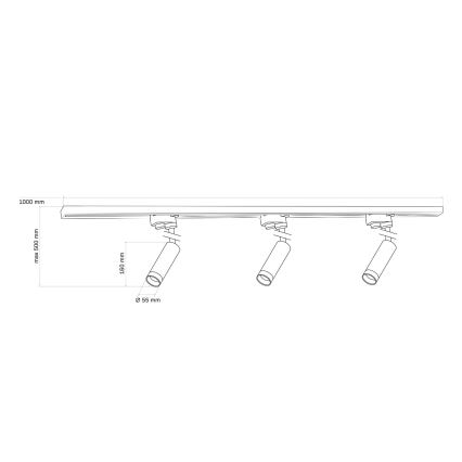 Oświetlenie punktowe do systemu szynowego PORTO 3xGU10/10W/230V + 1 m system szynowy czarne