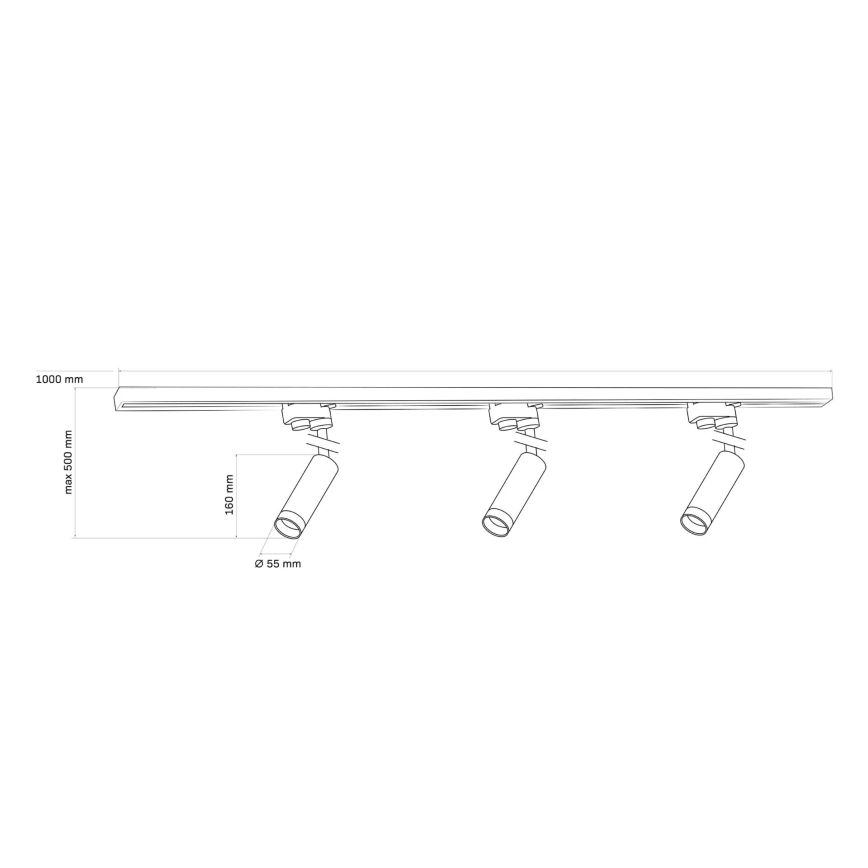 Oświetlenie punktowe do systemu szynowego PORTO 3xGU10/10W/230V + 1 m system szynowy czarne