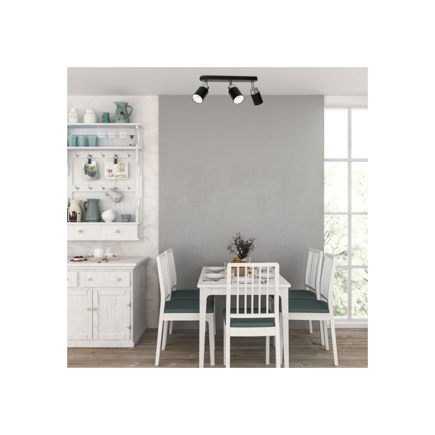Oświetlenie punktowe RENO 3xGU10/8W/230V czarny/chrom błyszczący