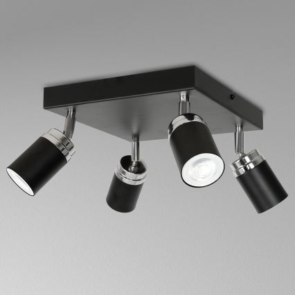 Oświetlenie punktowe RENO 4xGU10/8W/230V czarny/chrom błyszczący
