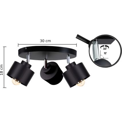 Oświetlenie punktowe SIMPLY BLACK 3xE27/60W/230V śr. 30 cm