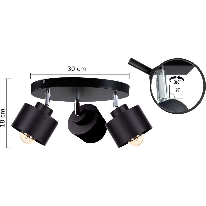 Oświetlenie punktowe SIMPLY BLACK 3xE27/60W/230V śr. 30 cm