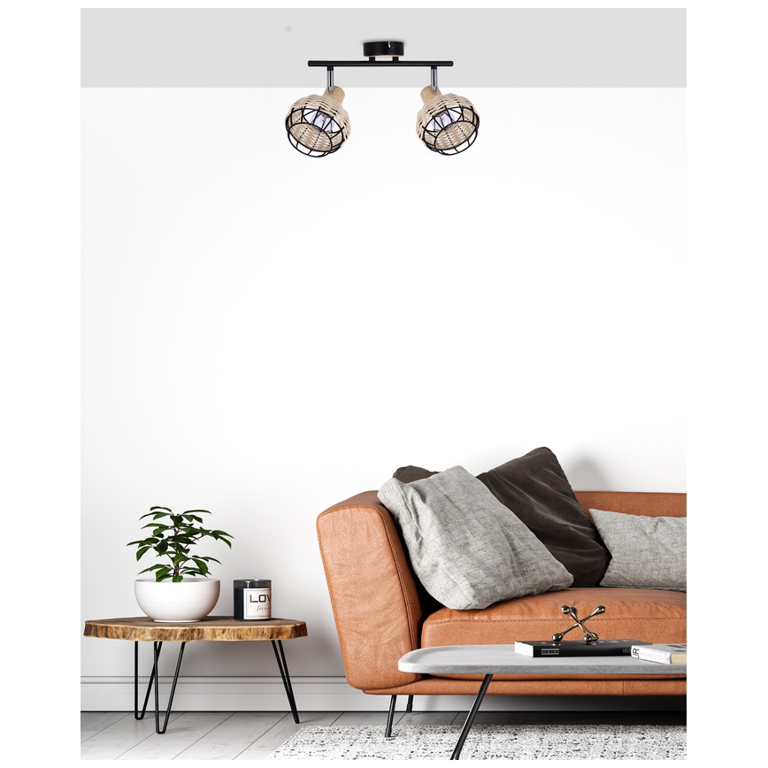 Oświetlenie punktowe TAJGA 2xE14/40W/230V rattan/czarne