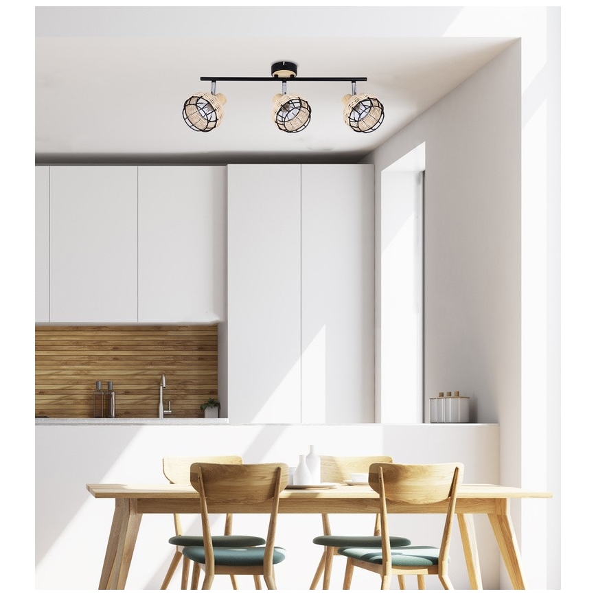 Oświetlenie punktowe TAJGA 3xE14/40W/230V rattan/czarne