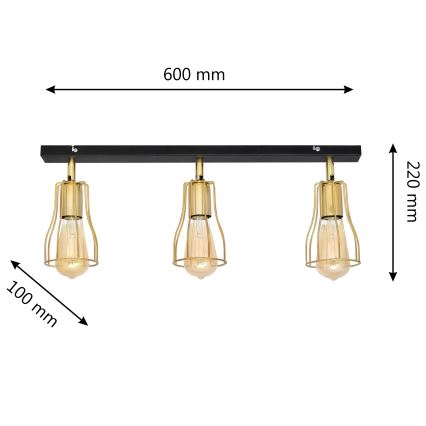 Oświetlenie punktowe TUBE 3xE27/15W/230V złoty/czarny