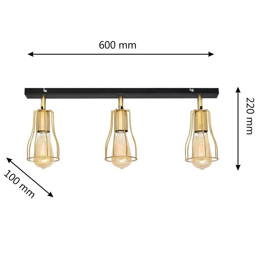 Oświetlenie punktowe TUBE 3xE27/15W/230V złoty/czarny