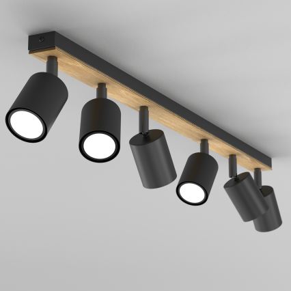 Oświetlenie punktowe TULON 6xGU10/8W/230V czarny/dąb