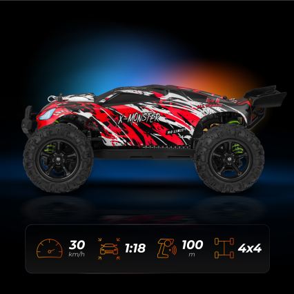 Overmax - Samochód zdalnie sterowany RC 2 w 1 X-MONSTER 3.5 1700 mAh czarny/czerwony/zielony