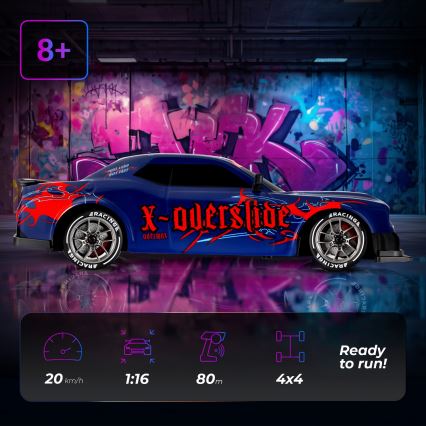 Overmax - RC samochód driftowy zdalnie sterowany 2 w 1 X-OVERSLIDE 1000 mAh czarny/zielony/niebieski/czerwony