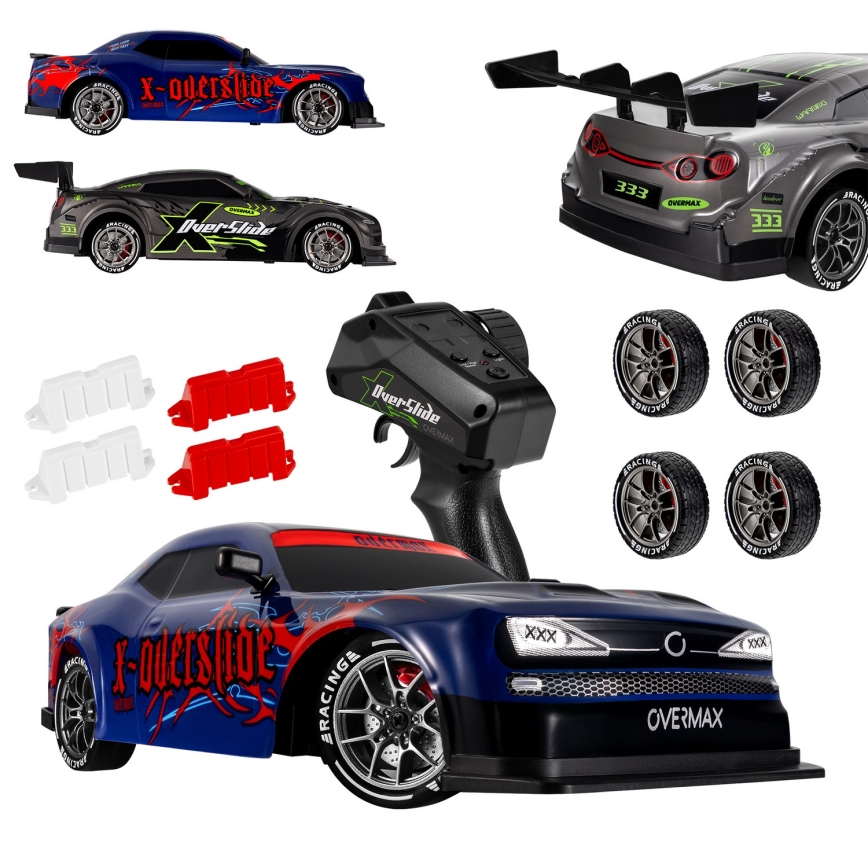 Overmax - RC samochód driftowy zdalnie sterowany 2 w 1 X-OVERSLIDE 1000 mAh czarny/zielony/niebieski/czerwony