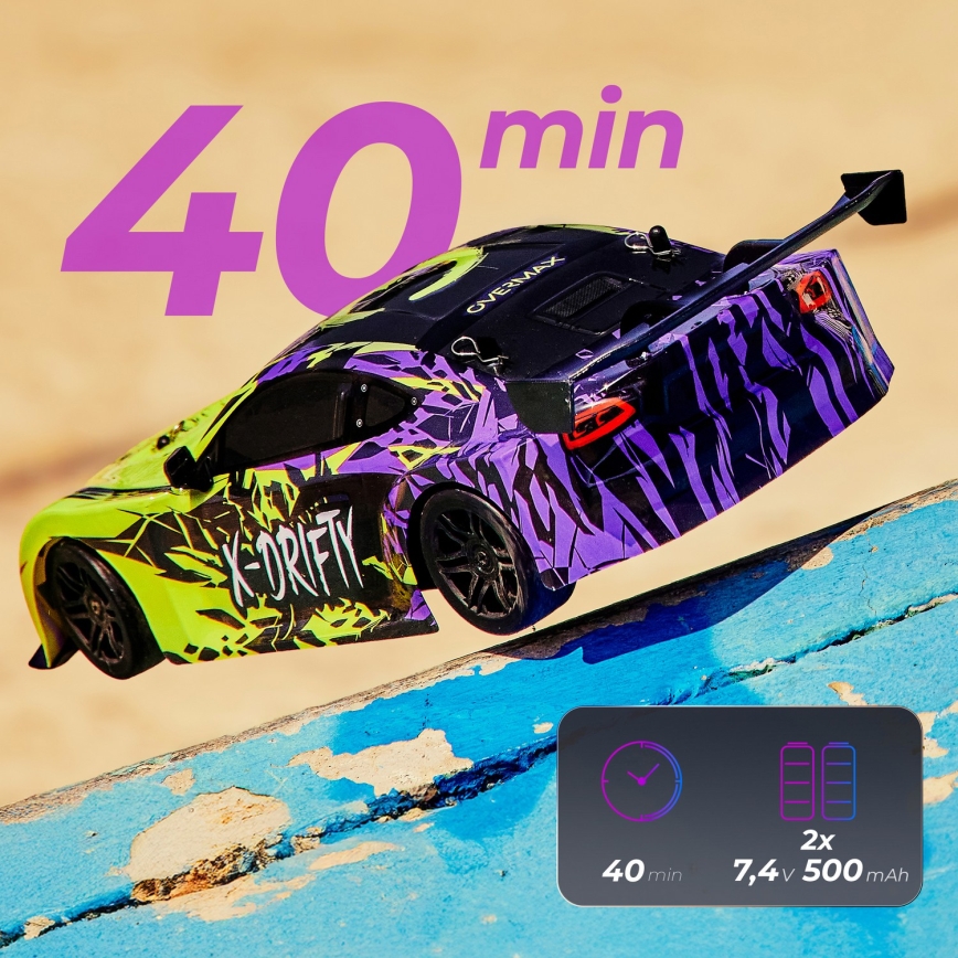 Overmax - zdalnie sterowany samochód driftowy X-DRIFT 1000 mAh żółty/fioletowy