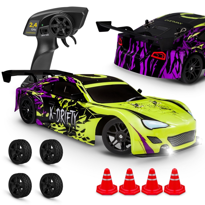 Overmax - zdalnie sterowany samochód driftowy X-DRIFT 1000 mAh żółty/fioletowy