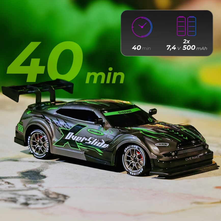 Overmax - zdalnie sterowany samochód RC Drift X-OVERSLIDE 1000 mAh czarny/zielony/niebieski/czerwony