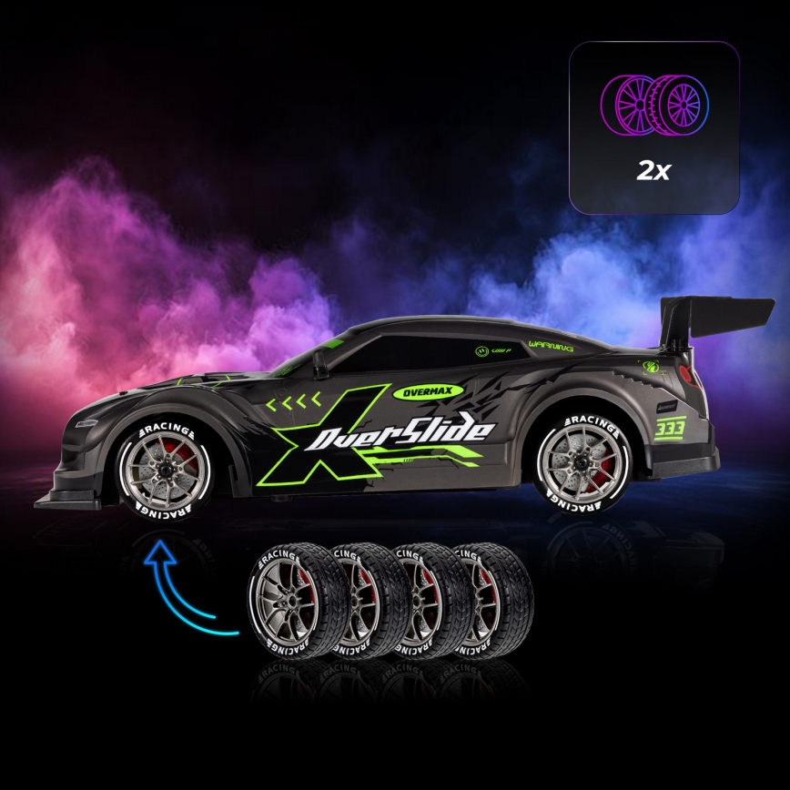 Overmax - zdalnie sterowany samochód RC Drift X-OVERSLIDE 1000 mAh czarny/zielony/niebieski/czerwony
