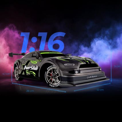 Overmax - zdalnie sterowany samochód RC Drift X-OVERSLIDE 1000 mAh czarny/zielony/niebieski/czerwony