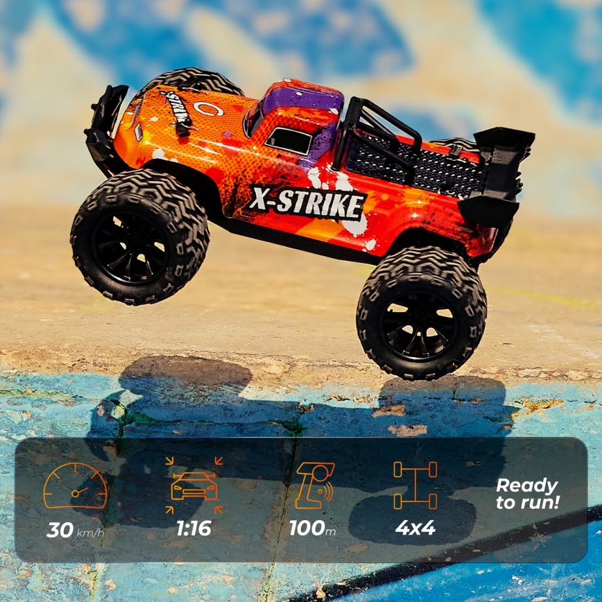 Overmax - Zdalnie sterowany samochód RC X-STRIKE, 3000 mAh, czarny/pomarańczowy