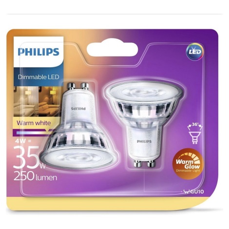 PACK 2x LED Ściemnialna żarówka Philips Warm Glow GU10/4W/230V 2200K-2700K 