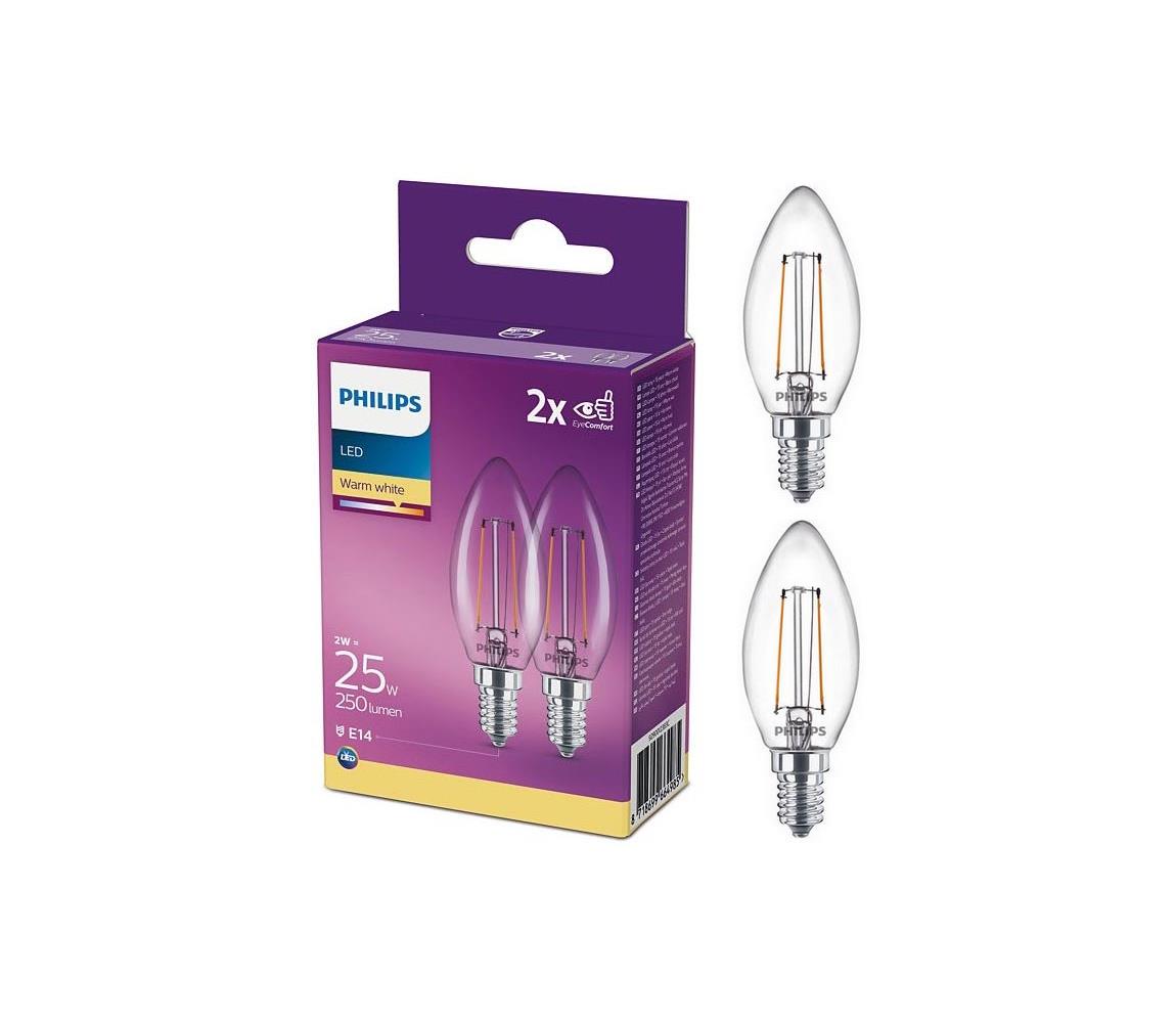 PACK 2x LED Żarówka Philips B35 E14/2W/230V 2700K