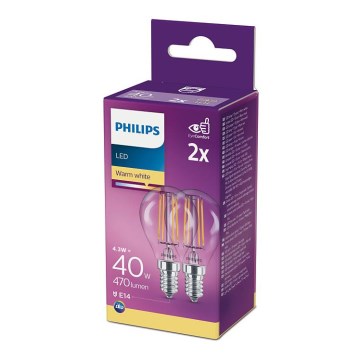 PACK 2x LED Żarówka Philips P45 E14/4,3W/230V 2700K