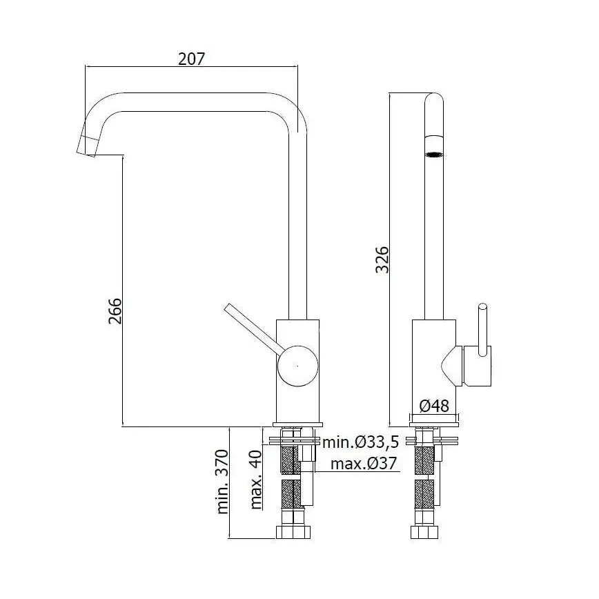 Paffoni - Bateria kuchenna LIGHT 32,6 cm chrom błyszczący