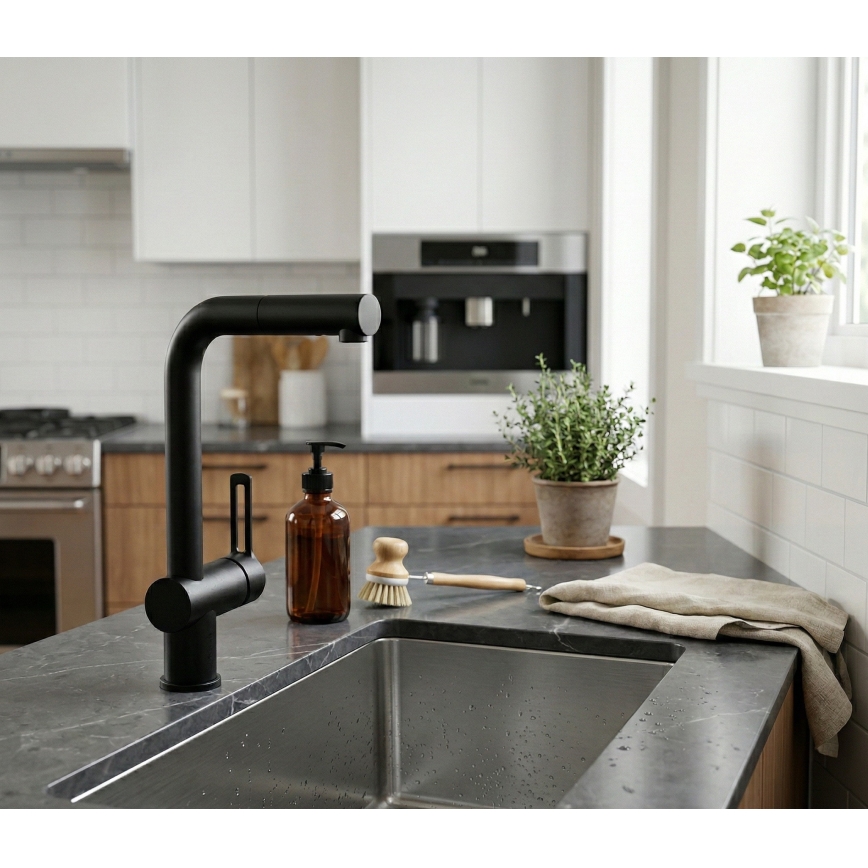 Paffoni - Bateria kuchenna z wyciąganą wylewką RINGO czarna